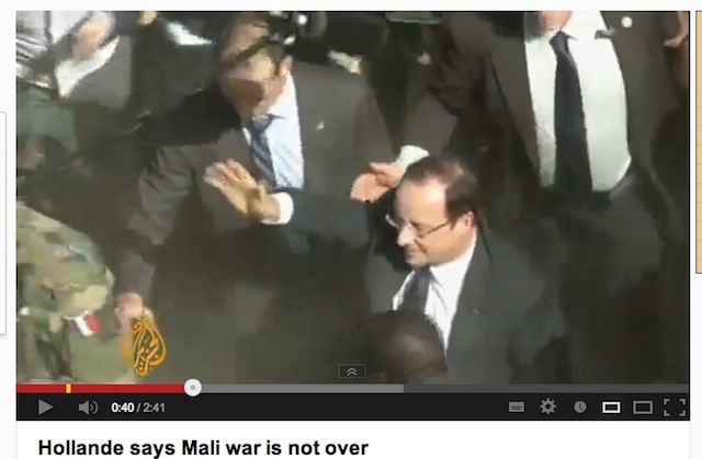 Screenshot from Al Jazeera footage of President Hollande visit to Mali