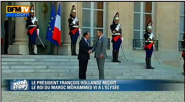 ecreen shot of Mohamed VI's encounter with François Hollande in May 2012