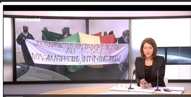 Screenshot of TV5monde Channel's footage on the protest in Paris to support Boukary Daou